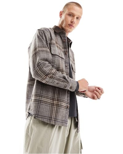 Abercrombie & Fitch – oversize-flanellhemd mit grobem karomuster - Grau