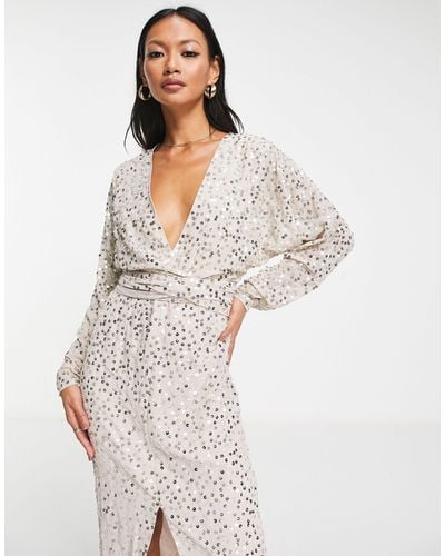 ASOS Midi Dress With Batwing Sleeve And Wrap Waist - Multicolour
