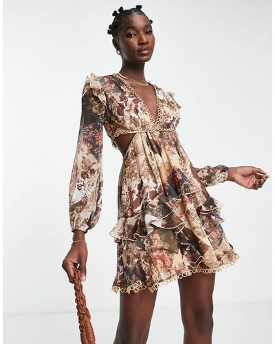ASOS Mini-jurk Met Lange Mouwen Met Patchwork Van Bloemenprint En Ringvormig Afwerking - Meerkleurig