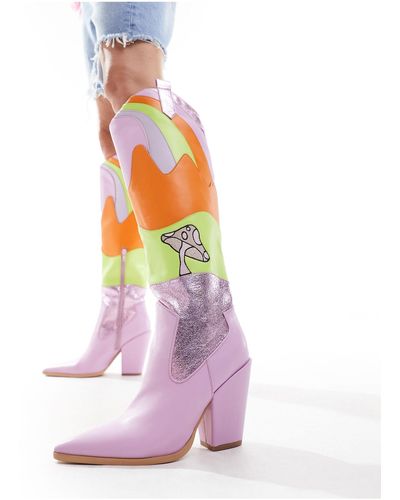 Public Desire – archer – e cowboystiefel mit ausgefallenem design - Pink