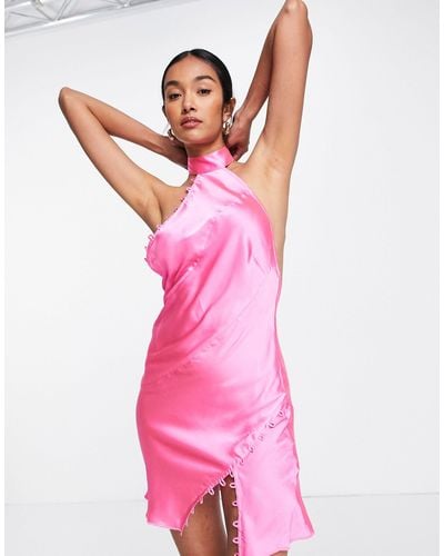 ASOS Satin Mini Dress With Rouleaux Loop Detail - Pink