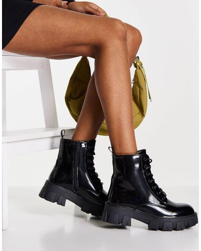 Missguided Lace Up Boot With Chunky Sole - Black