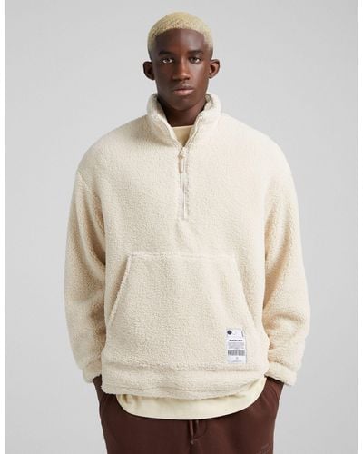 Bershka Oversized Half Zip Sweater - Natural
