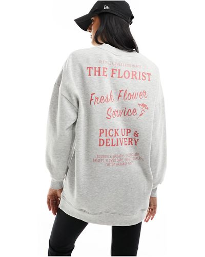 Pieces Longline Sweatshirt With 'the Florist' Back Print - Grey