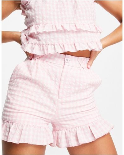 Lost Ink Gingham Scallop Edge Short Co-ord - Pink