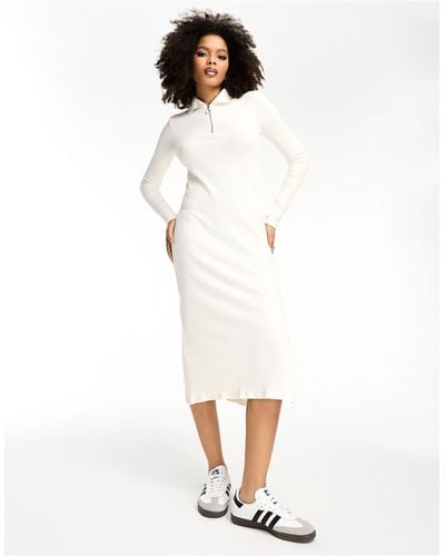 Mango Polo Neck Knitted Midi Dress - White