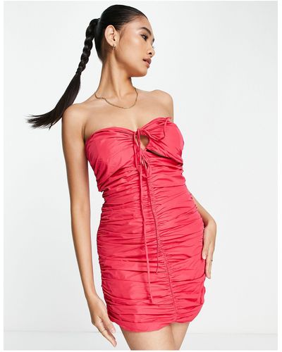 Mango Ruched Tie Front Bandeau Mini Dress - Pink