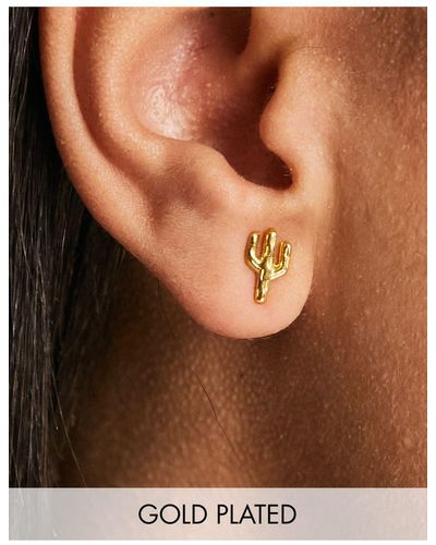 SEOL + GOLD Seol + gold - boucles d'oreilles cactus en vermeil avec or 18 carats - Noir