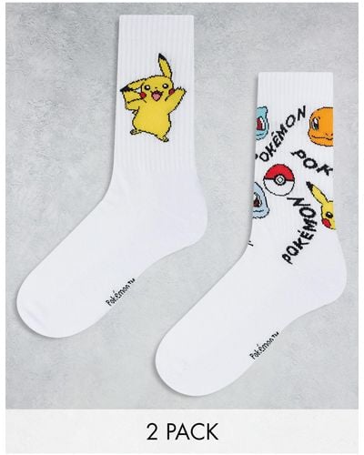 ASOS 2 Pack Pokemon Design Socks - White