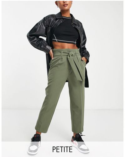 New Look Paperbag Belted Pants - Green