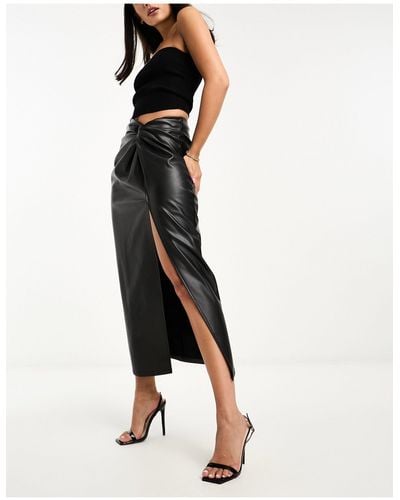 Miss Selfridge Faux Leather Tie Wrap Midi Skirt - Black