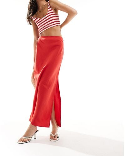 & Other Stories Linen Blend Maxi Skirt - Red