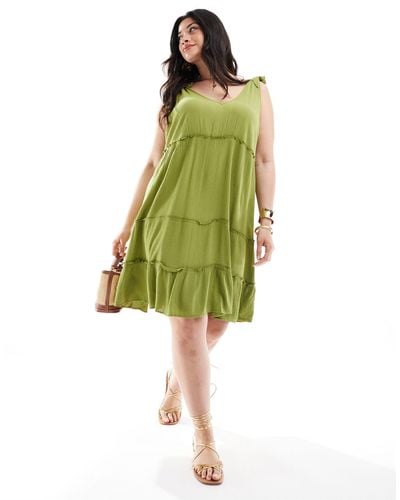 Yours Frill Tiered Mini Dress - Green