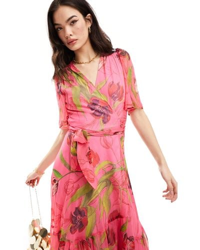 Hope & Ivy Valentine's Ruffle Wrap Maxi Dress - Pink