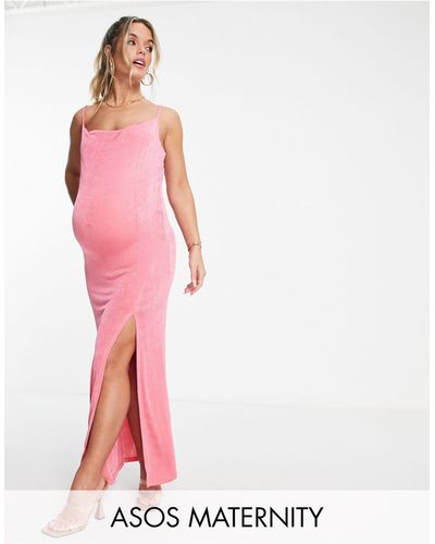 ASOS Asos Design Maternity Slinky Cowl Neck Beach Maxi Dress - Pink
