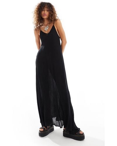 Weekday Cyndra - robe longue en crêpe à fines bretelles - Noir