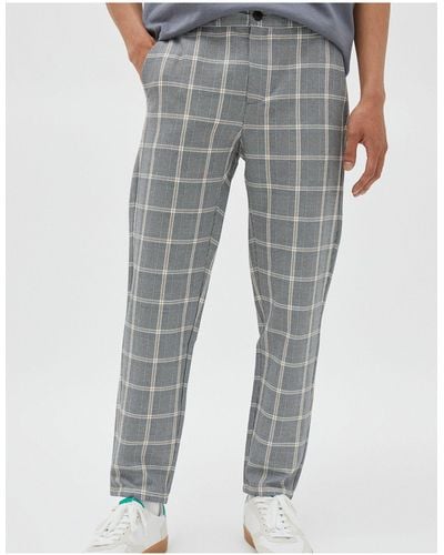 Pull&Bear Checked Trousers - Grey