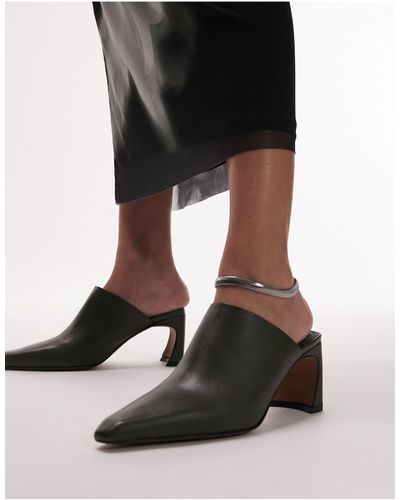 TOPSHOP Cindy Premium Leather Pointed Toe Heeled Mule - Black