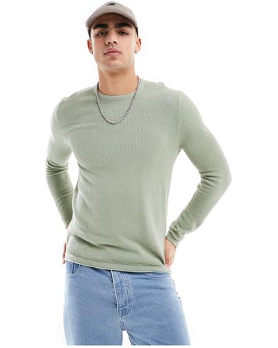 Only & Sons Crew Neck Textured Knit Jumper - Blue