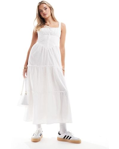 Bershka Milkmaid Cotton Maxi Dress - White