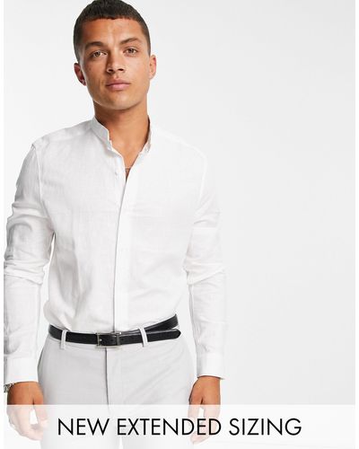 ASOS Regular Smart Linen Shirt With Mandarin Collar - White