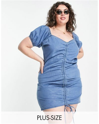 Urban Bliss Plus - vestito corto con maniche a sbuffo arricciate - Blu