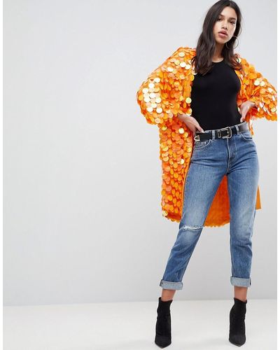 ASOS Leuchtender Kimono mit Pailletten - Orange