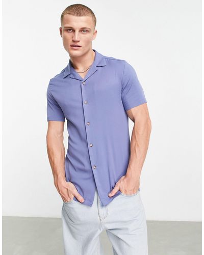 ASOS Skinny Overhemd Van Viscose Met Reverskraag - Blauw