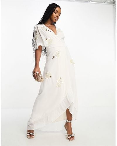 Hope & Ivy Bridal Embellished Wrap Maxi Dress - White