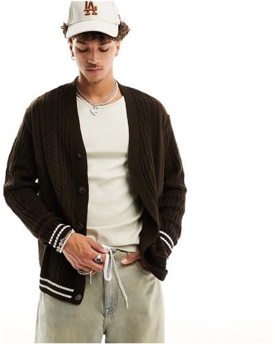 ASOS Oversized Knitted Cable Cricket Cardigan - Black