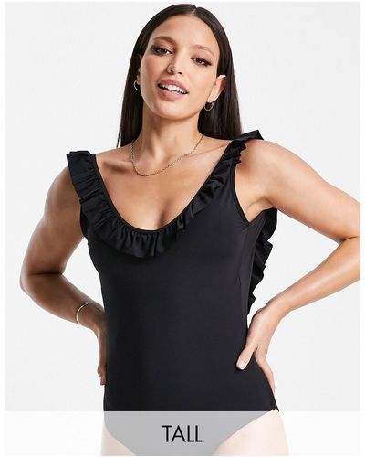 Vero Moda V Neck Ruffle Swimsuit - Black
