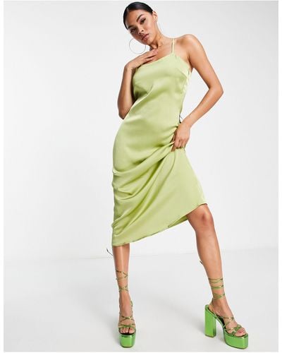 Lola May Satin Cross Back Midi Dress - Green