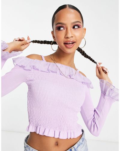Urban Revivo Shirred Off The Shoulder Sweater - Purple