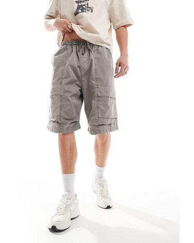 Pull&Bear Wide Leg Washed Cargo Short - Gray