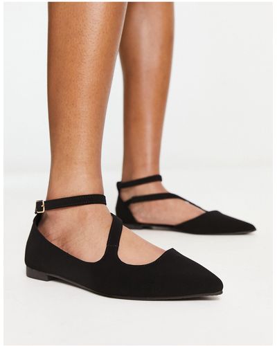 Truffle Collection Strappy Pointed Ballet Flats - Black