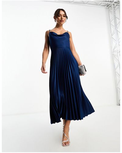 Closet Cowl Neck Pleated Midaxi Dress - Blue