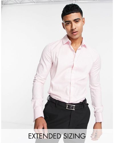 ASOS Net Royal Oxford Skinny Overhemd Met Dubbele Manchetten - Roze