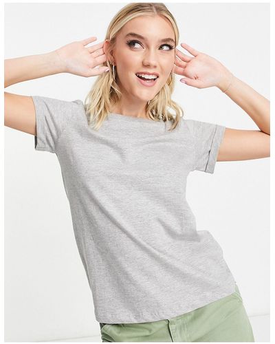 Brave Soul Elanor Sleeve Roll T-shirt - White