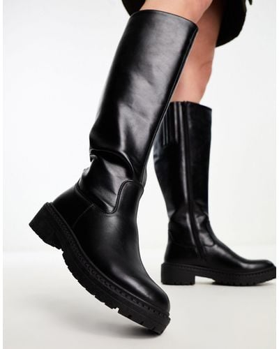 New Look Flat Chunky Knee High Boots - Black