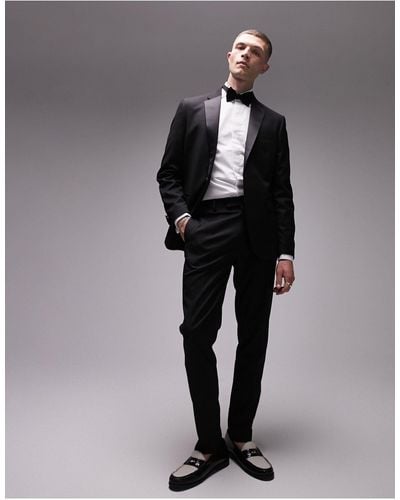 TOPMAN Premium Wool Mix Slim Stretch Tuxedo Trousers - Black