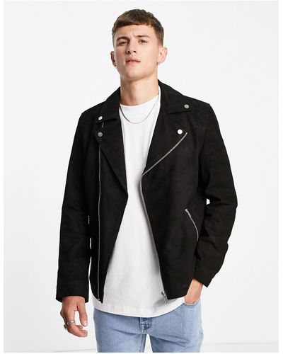 Barneys Originals Blouson style motard en daim - Noir