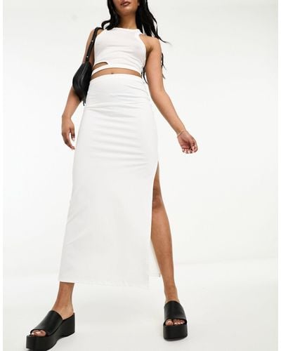 Bershka Ribbed Midaxi Skirt - White