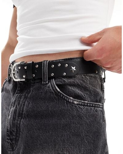 ASOS Faux Leather Belt With Stars And Studs - Grey