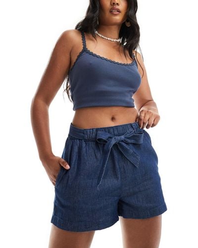 Jdy Chambray Tie Front Short - Blue