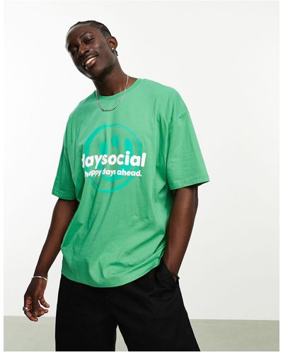 ASOS Asos - daysocial - t-shirt oversize con logo stampato sulla parte anteriore - Verde