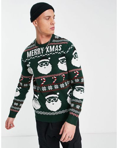 Only & Sons Merry Xmas Christmas Jumper - Green