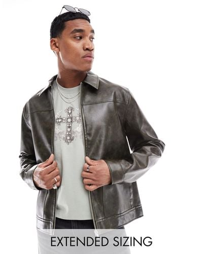 ASOS Faux Leather Harrington Jacket - Gray