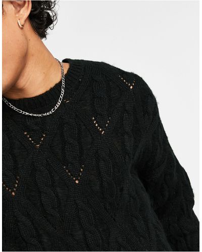 ASOS Oversized Knitted Jumper With Laddering Detail - Black