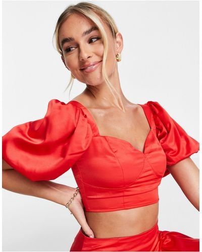 Collective The Label Exclusive Puff Sleeve Crop Top - Red
