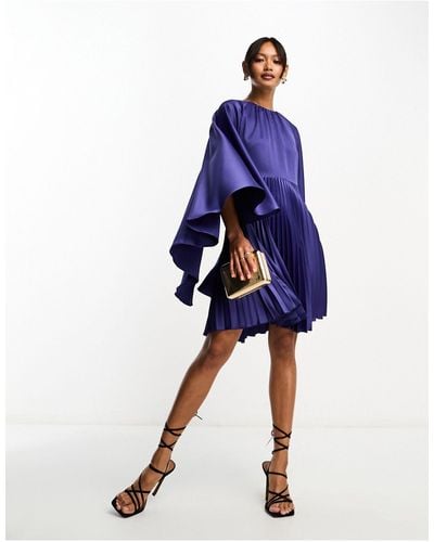 Closet Cape Sleeve Mini Dress - Blue